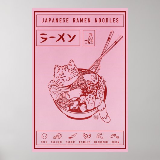 Poster de chat japonais Ramen Noodles (Devant)