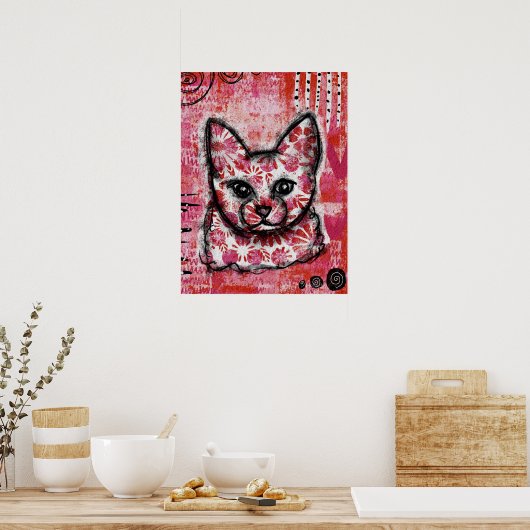 Poster de chat Orange Hot Pink - Bright Kitty (Cuisine)