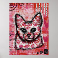 Poster de chat Orange Hot Pink - Bright Kitty