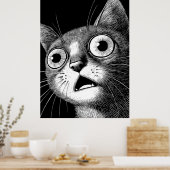 Poster de chat Psycho - Whimssal Retro Art Cool (Cuisine)