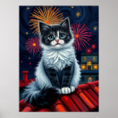 Poster de chaton de minuit magique - Fluffy Cat Ar (Devant)