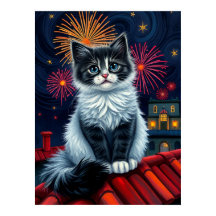 Poster de chaton de minuit magique - Fluffy Cat Ar