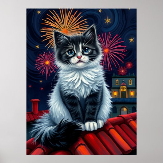 Poster de chaton de minuit magique - Fluffy Cat Ar (Devant)