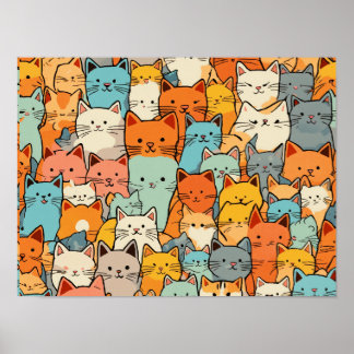 Poster de chats Cute Kawaii Motif sans joint