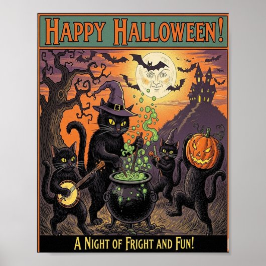Poster de chats d'Halloween vintage (Devant)