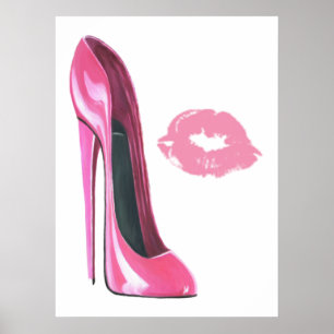 Poster de chaussures et de baiser rose Stiletto