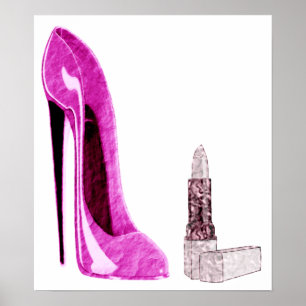 Poster de chaussures et de bâton rose Stiletto