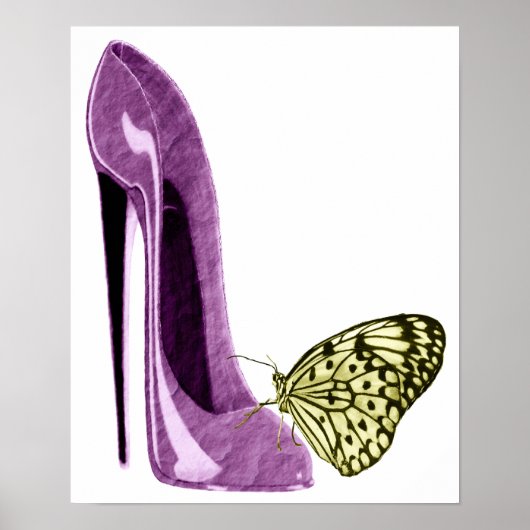 Poster de chaussures et de papillons jaunes Lilac  (Devant)