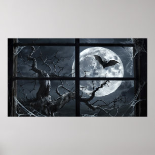 Poster de chauve-Pleine lune - Fenêtre gothique Af