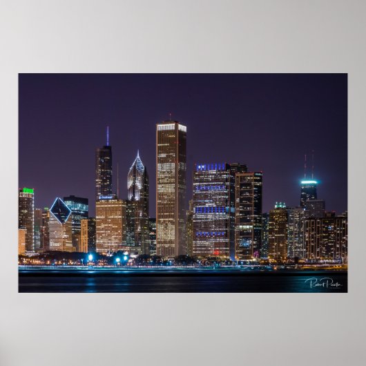Poster de Chicago Skyline Illinois avec ciel noctu (Devant)