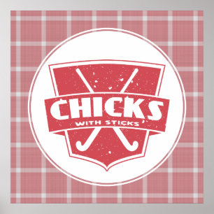Poster de chicks de hockey sur gazon avec bâtons