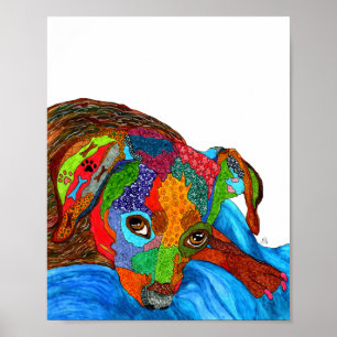 Poster de chien de race mixte mignonne et colorée 