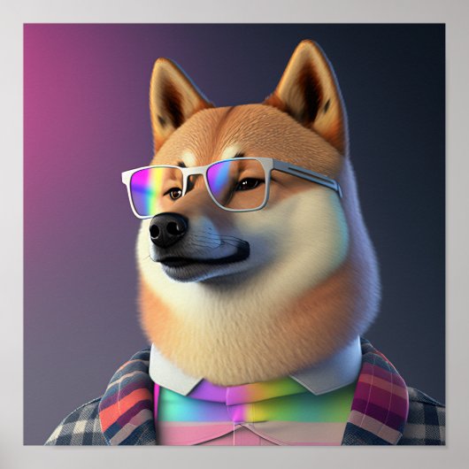 Poster de Chien Shiba Inu Hipster (Devant)