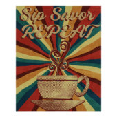 Poster de citation de café rétro - Répéter l'enreg (Devant)