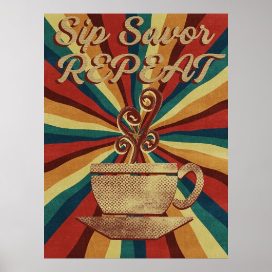 Poster de citation de café rétro - Répéter l'enreg (Devant)