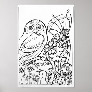 Poster de coloriage 13x19 avec hibou