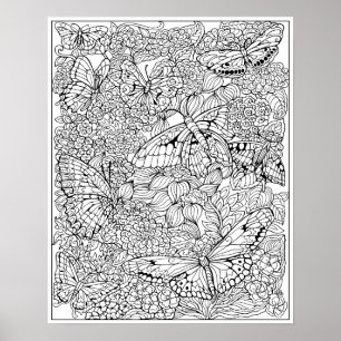 Poster de coloriage de jardin papillon
