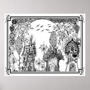 Poster de coloriage "Maisons minuscules Mme Dee's