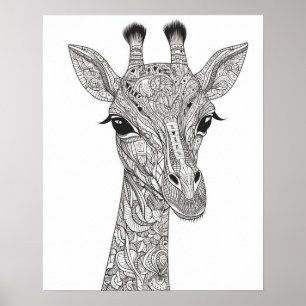 Poster de coloriage Mandala Giraffe pour adultes
