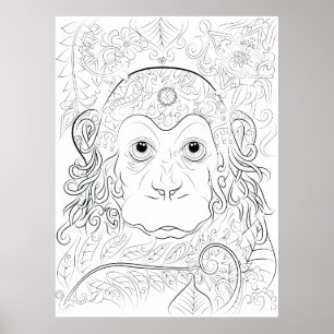 Poster de coloriage pour adultes de singe de la ju