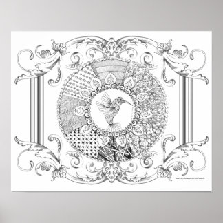 Poster de coloriage pour adultes "I Love Hummingbi