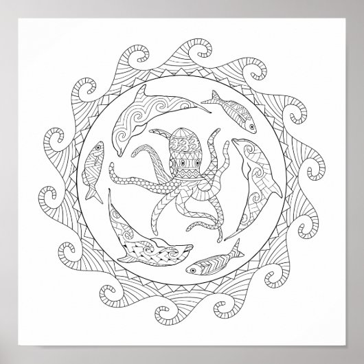 Poster de coloriage pour adultes Sea Life (Devant)