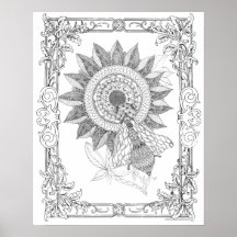 Poster de coloriage pour adultes "Sunflowers and B