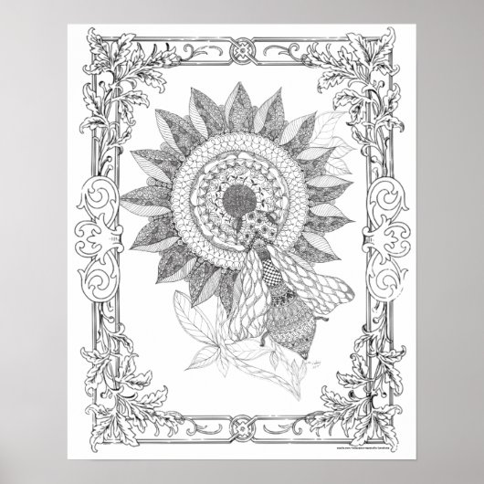 Poster de coloriage pour adultes "Sunflowers and B (Devant)