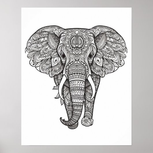 Poster de coloriage pour éléphants Mandala pour ad (Devant)