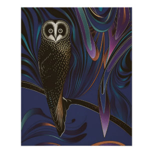 Poster de conception de hibou mur d'art Psychedeli