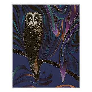 Poster de conception de hibou mur d'art Psychedeli