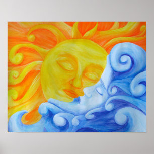 Poster de connexion au crayon d'aquarelle Sun Moon