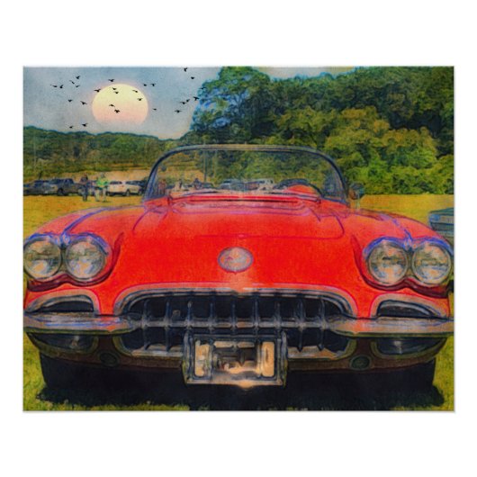 Poster de Corvette rouge vintage (Devant)