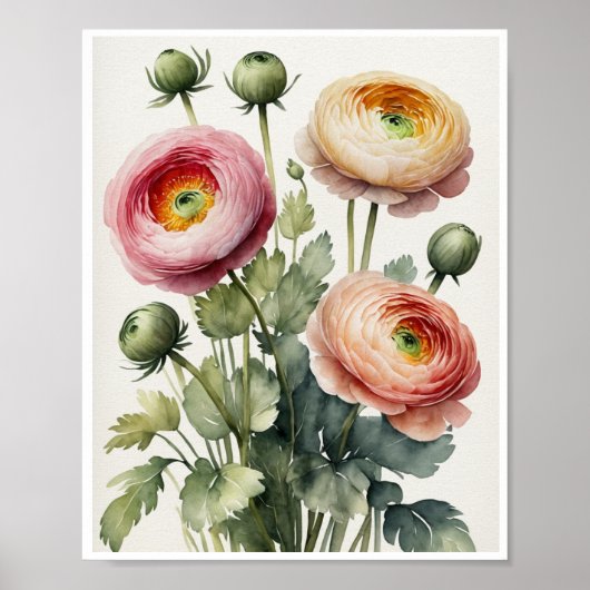 Poster de couleur de l'eau artisanale Fleurs Ranun (Devant)