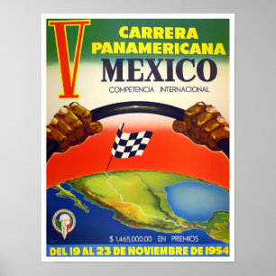 Poster de course vintage Carrera Panamericana 1954