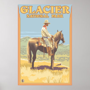 Poster De cowboy parc national de glacier à cheval -, la