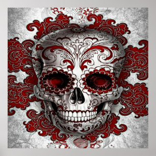 Poster de crâne de sucre en rouge