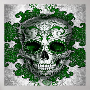 Poster de crâne de sucre en vert