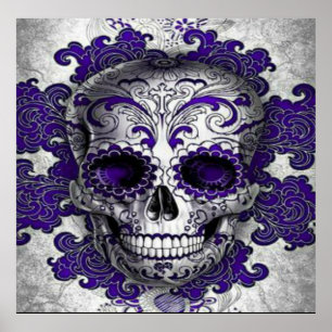Poster de crâne de sucre en violet