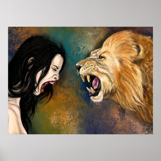 Poster de cri pour femme et lion - Peinture (Devant)