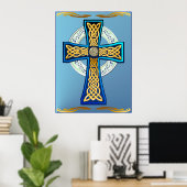 Poster de croix celtique bleu (Bureau à domicile)