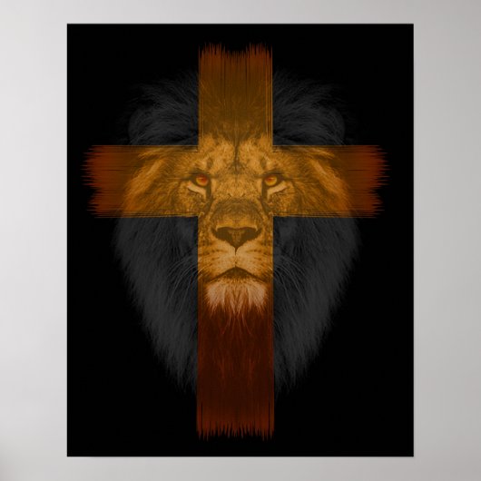 Poster de croix d'Arrière - plan noir/Lion (Devant)