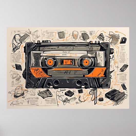 Poster de croquis de la cassette Mixtape vintage (Devant)