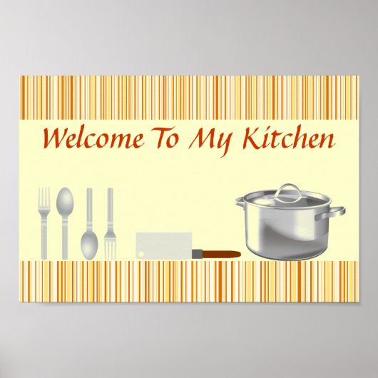 Poster de cuisine à rayures de crème orange (Devant)