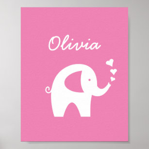 Poster de décoration de chambre bébé rose éléphant