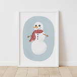 Poster de décoration de Noël vintage Snowman<br><div class="desc">Décorez pour les vacances avec cet adorable imprimé de bonhomme de neige illustré,  avec des couleurs muettes dans les tons festifs.</div>