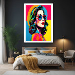 Poster de décoration murale rétro chic de la femme<br><div class="desc">Éclairez votre espace grâce à cette affiche brillante à l'IA audacieuse et colorée, mettant en vedette une femme élégante aux teintes vibrantes qui rappelle l'emblématique mouvement pop art des années 1960. L'oeuvre rayonne de couleurs électriques (roses, jaunes, bleus et verts), captant l'essence du chic rétro avec une touche moderne. Ses...</div>