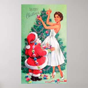 Poster de décoration vintage rétro Père Noël et La