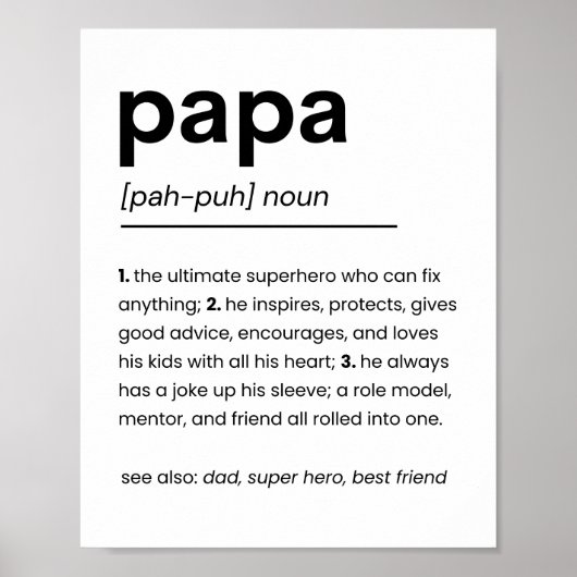 Poster de définition Papa, Cadeau pour papa, Fête (Devant)