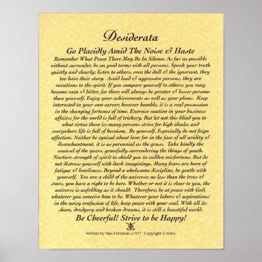 Poster de DESIDERATA par Max Ehrmann-Golden Parchm (Devant)